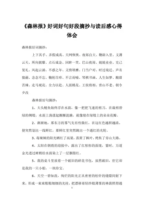 《森林报》好词好句好段摘抄与读后感心得体会