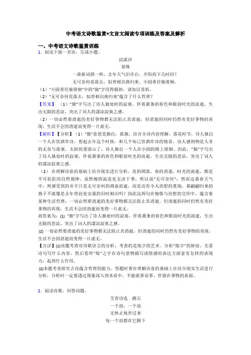 中考语文诗歌鉴赏+文言文阅读专项训练及答案及解析 (3)