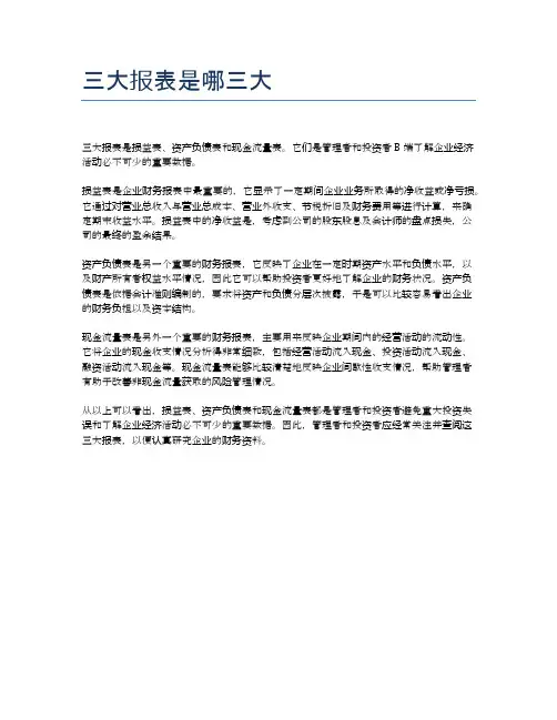 三大报表是哪三大