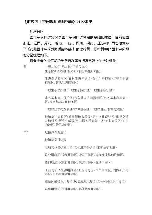 《市级国土空间规划编制指南》分区梳理