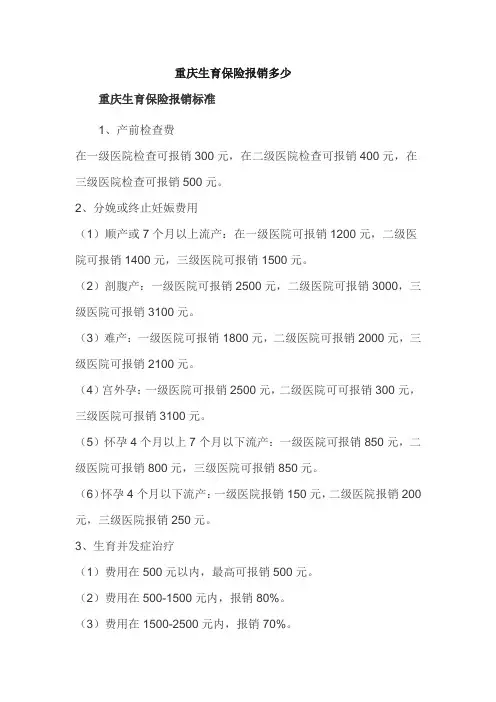 重庆生育保险报销多少