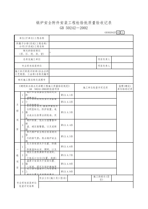 锅炉安全附件安装工程检验批质量验收记录