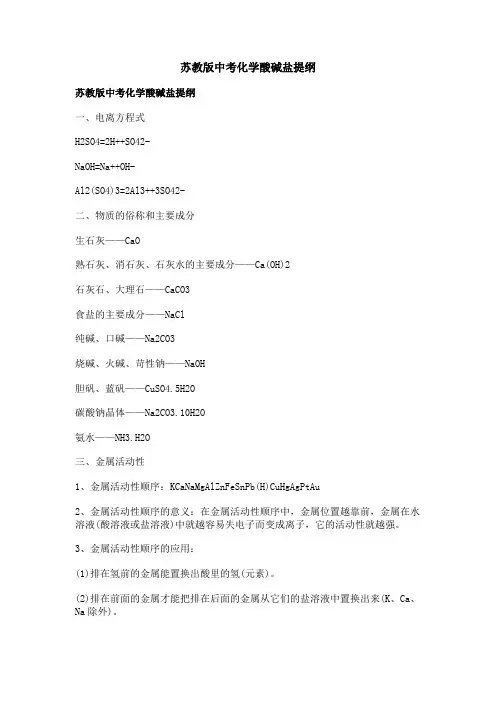 苏教版中考化学酸碱盐提纲