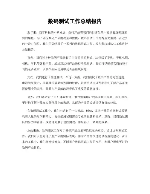数码测试工作总结报告