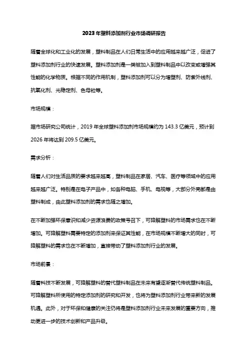 2023年塑料添加剂行业市场调研报告