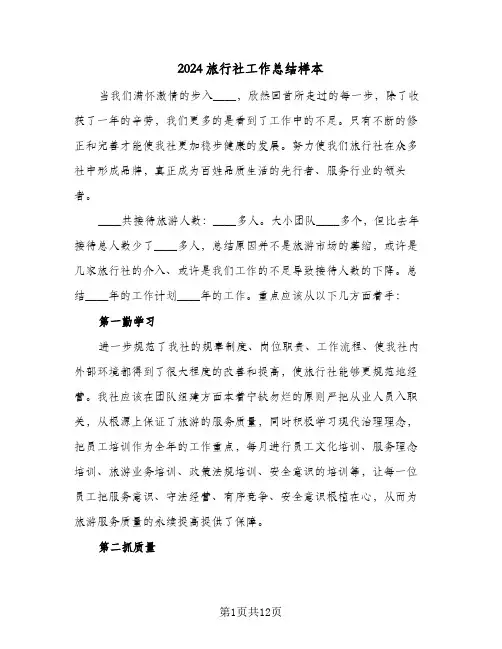 2024旅行社工作总结样本(五篇)
