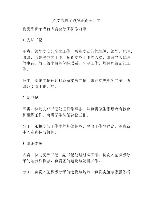 党支部班子成员职责及分工