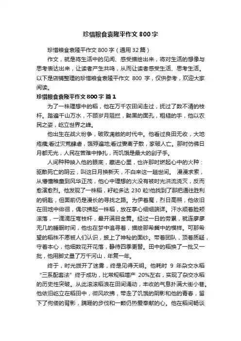 珍惜粮食袁隆平作文800字