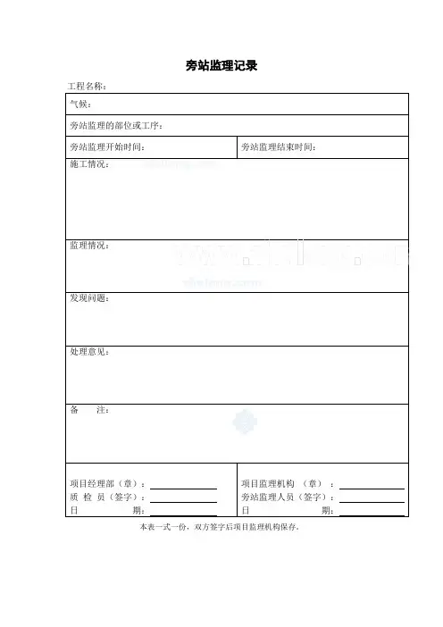 房建工程旁站监理记录表