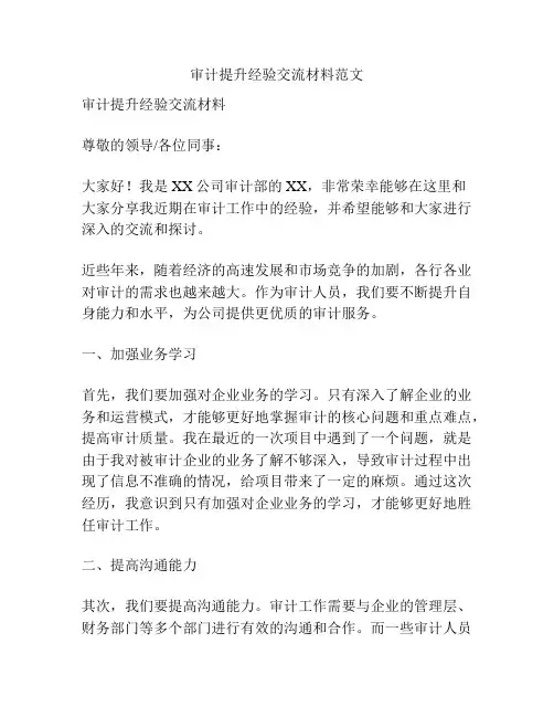 审计提升经验交流材料范文