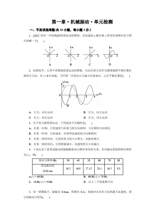 高中物理选修3-4各单元检测试题(完整版)附解答与解析