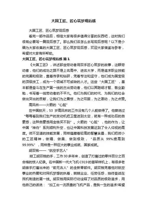 大国工匠、匠心筑梦观后感