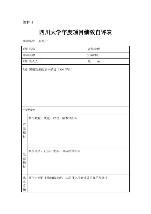 四川大学项目绩效申报表