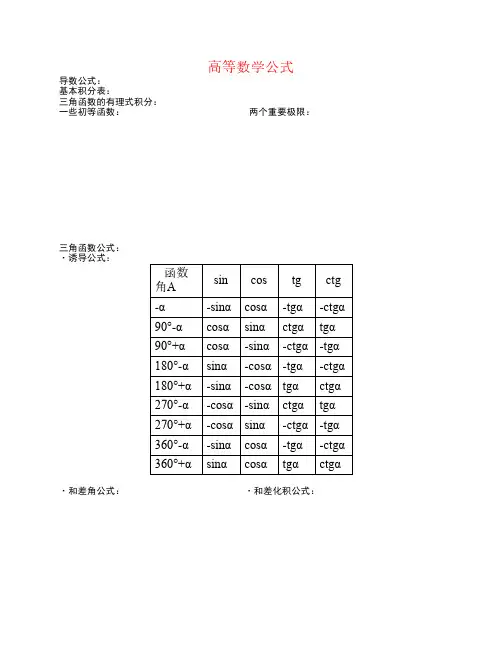高等数学公式、定理 最全版