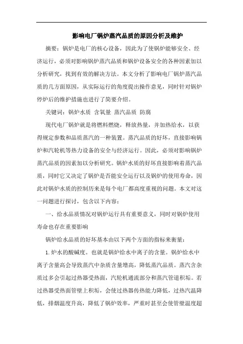 影响电厂锅炉蒸汽品质的原因分析及维护