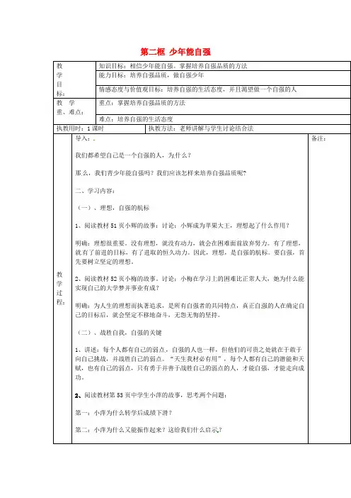 七年级政治下册 2.4.2 少年能自强教案 新人教版 (2)