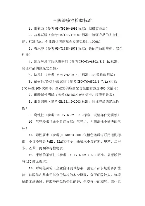 三防漆喷涂检验标准