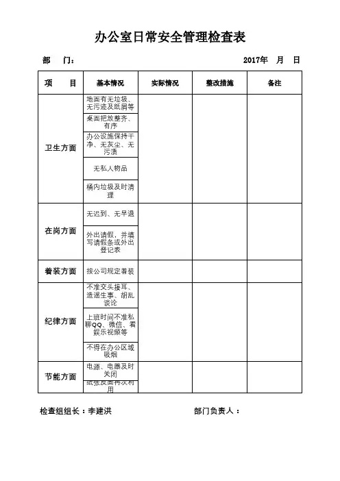 办公室日常安全管理检查表