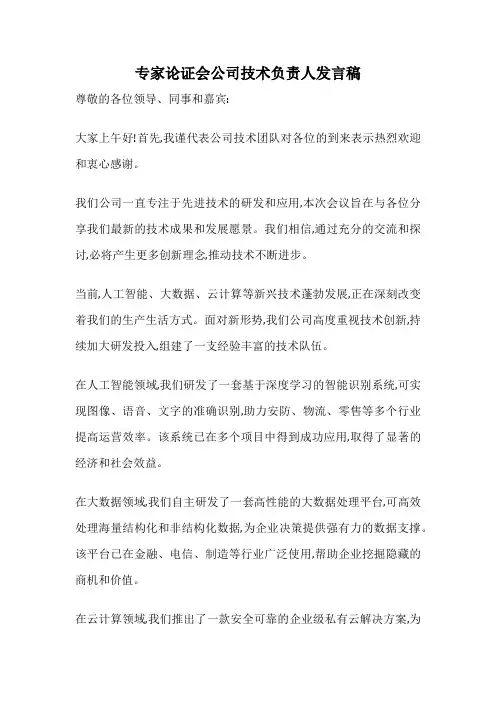 专家论证会公司技术负责人发言稿