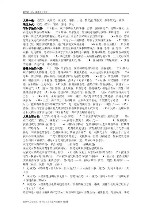 最新小学语文阅读文章体裁归纳