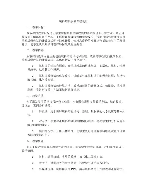 填料塔吸收氨课程设计