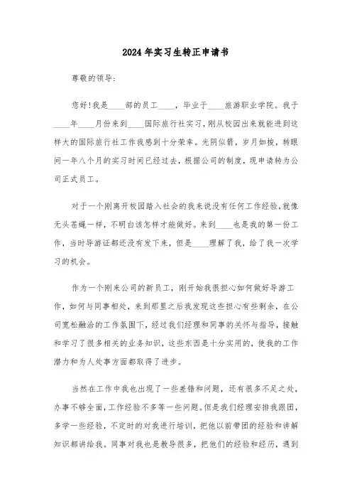 2024年实习生转正申请书(7篇)