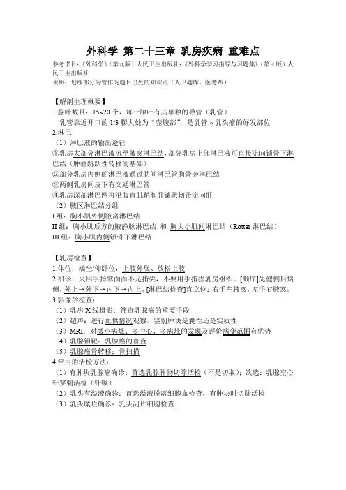 外科学 第二十三章 乳房疾病 考点总结