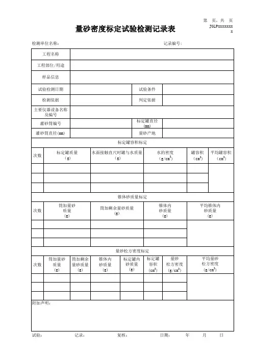 量砂标定记录(灌砂法)
