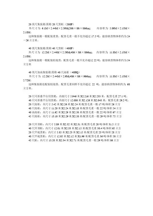 集装箱尺寸表