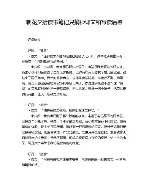 朝花夕拾读书笔记只摘抄课文和写读后感