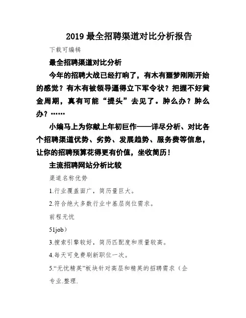 2019最全招聘渠道对比分析报告