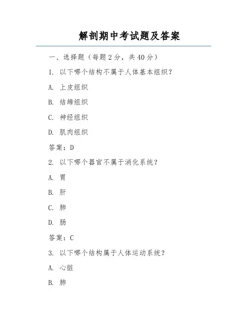 解剖期中考试题及答案 