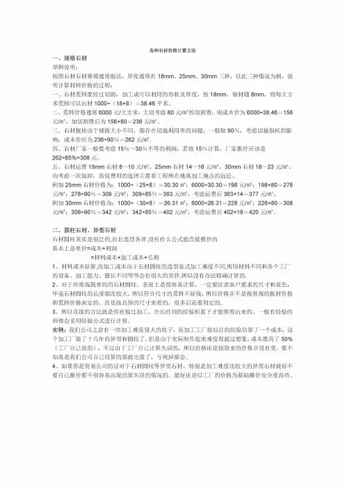 各种石材价格计算方法