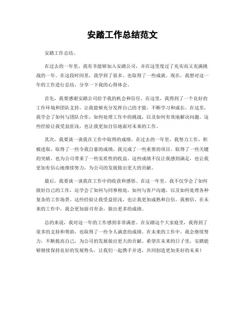 安踏工作总结范文