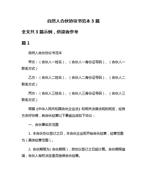 自然人合伙协议书范本3篇