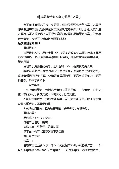 精选品牌策划方案（通用12篇）