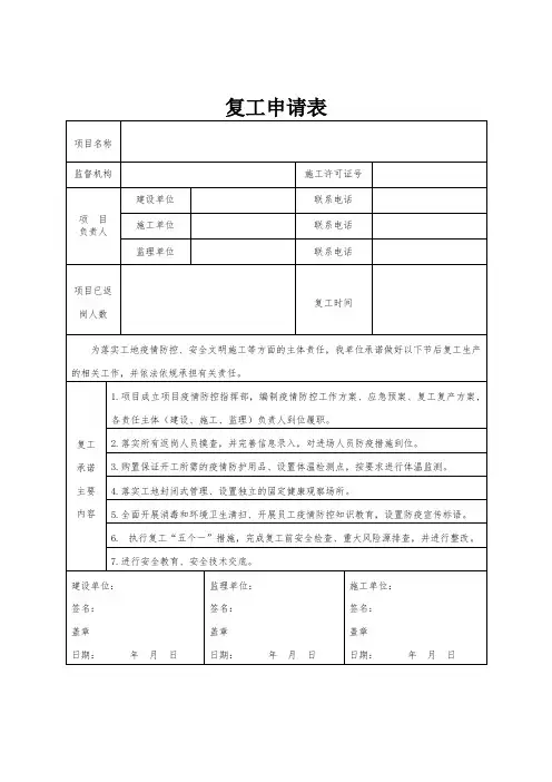 复工申请表