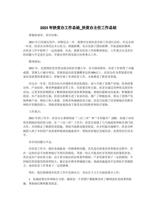 2024年扶贫办工作总结_扶贫办主任工作总结