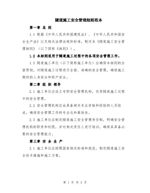 隧道施工安全管理细则范本