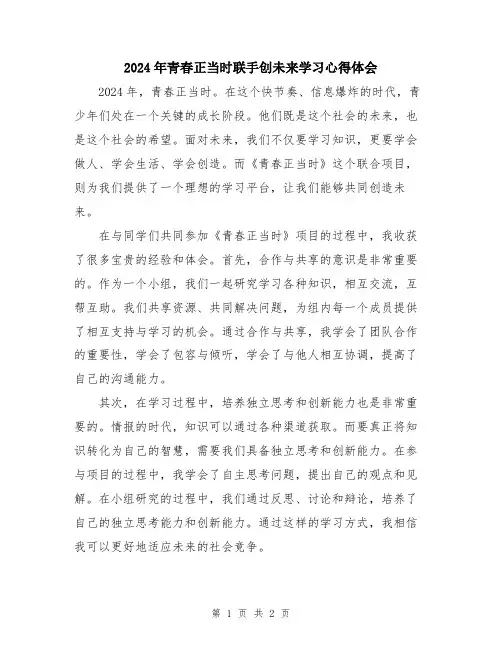 2024年青春正当时联手创未来学习心得体会