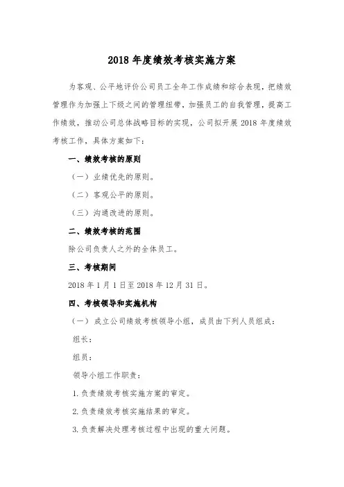 2018年度绩效考核方案