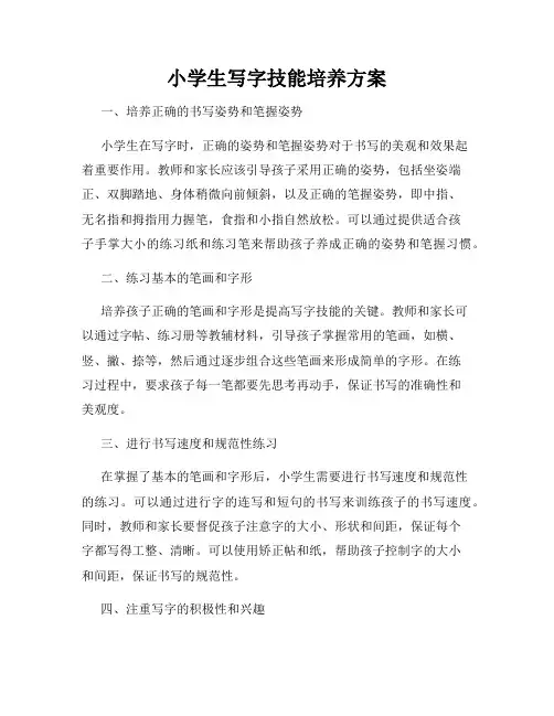 小学生写字技能培养方案