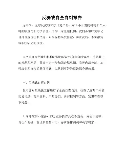 反洗钱自查自纠报告