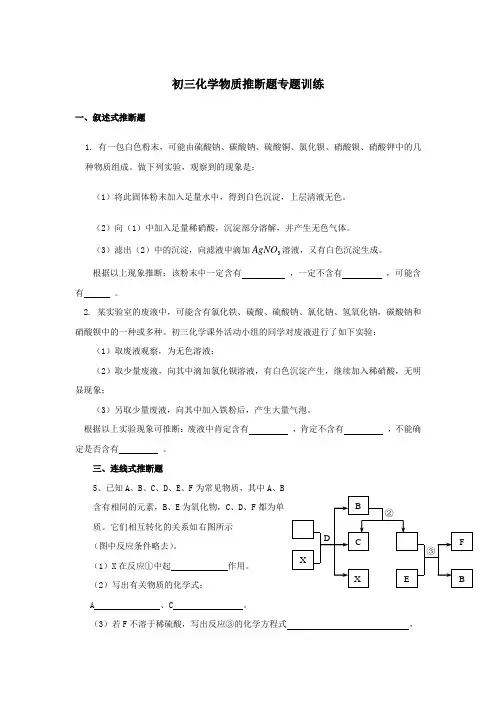 初三化学物质推断题专题训练(整理)