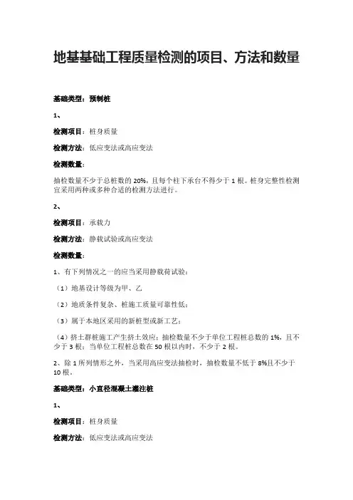 地基基础工程质量检测的项目、方法和数量