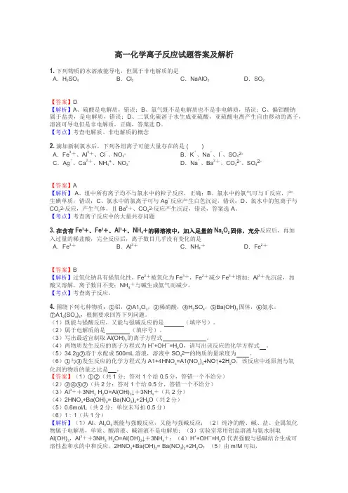 高一化学离子反应试题答案及解析

