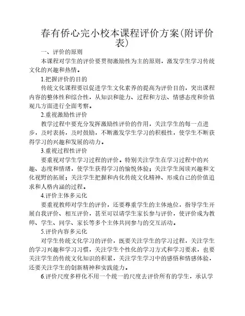 小学校本课程评价方案评价表