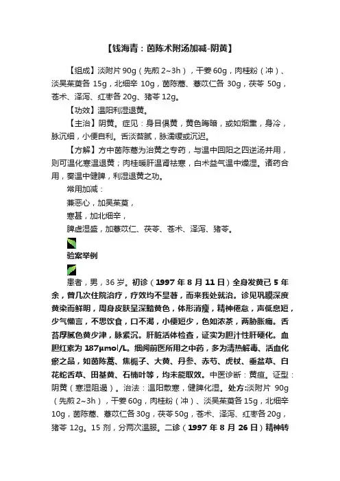 【钱海青：茵陈术附汤加减-阴黄】