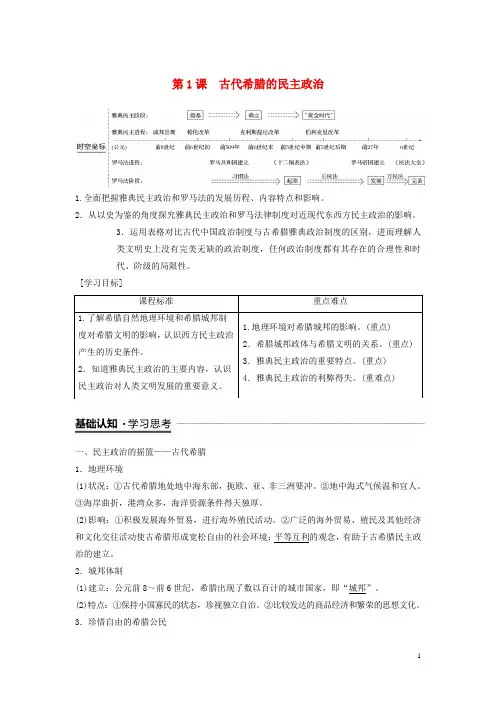 高中历史 专题六 古代希腊、罗马的政治文明 第1课 古代希腊的民主政治学案 人民版必修1