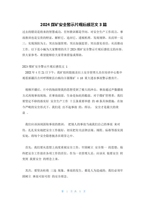 2024煤矿安全警示片观后感范文3篇